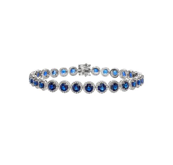 None Jewelry - Blue Saphire & Diamond Bracelet
(Cubic Zirconia & Fine Silver Plated)
